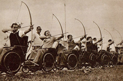 16 wheelchair athletes competing in the first games in archery in the 1948 London Olympic Games.